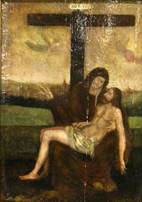 Scuola toscana, sec. XVIII  PIETA' olio su tavoletta, cm 15x10 cornice antica