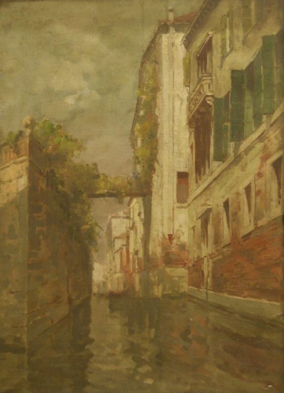 Romolo Leone (Napoli 1883-1958)  CANALE VENEZIANO  olio su tela, cm 55x40  - Asta Antiquariato e Collezionismo - Poggio Bracciolini Casa d'Aste