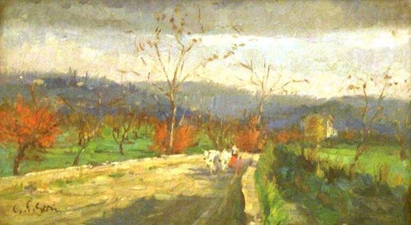 Gino Paolo Gori (Firenze 1911-1991)  AUTUNNO olio su tavola, cm 41x24