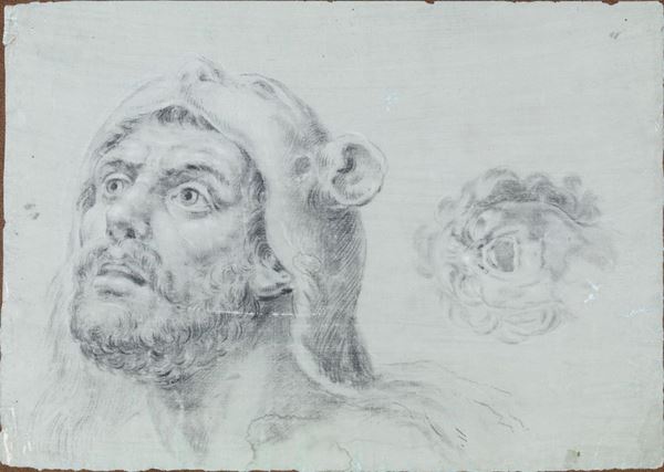 Da Pietro Rotari, fine sec. XVIII  STUDIO DI TESTE VIRILI; ERCOLE E ANTEO carboncino su carta, cm 23,5x32,5      Provenienza: giÃ  Collezione Cartolari; Collezione privata, Milano   Su indicazione di Giorgio Marini, l'autore del disegno potrebbe  identificarsi con Fabrizio Cartolari, discendente di Rotari, che traeva  ispirazione dalle sue opere (Verona 1729-1861)