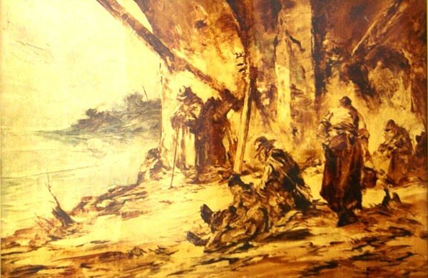 Aldo Affortunati (Castelnuovo Garfagnana 1906-1991)  SOTTO IL PONTE  tecnica mista, cm 60x40