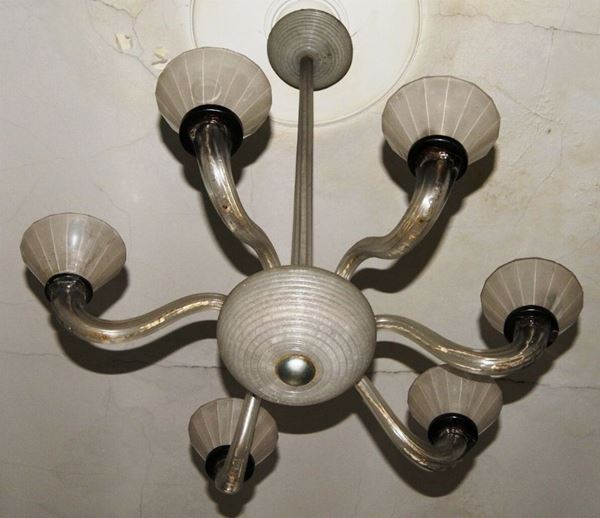 Lumiera, anni '60, in vetro di Murano, a sei bracci