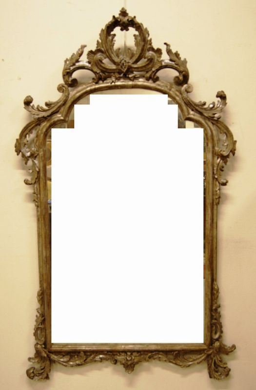 Specchiera, Marche, sec. XIX, con cornice in legno intagliato e argentato, cm 156x91