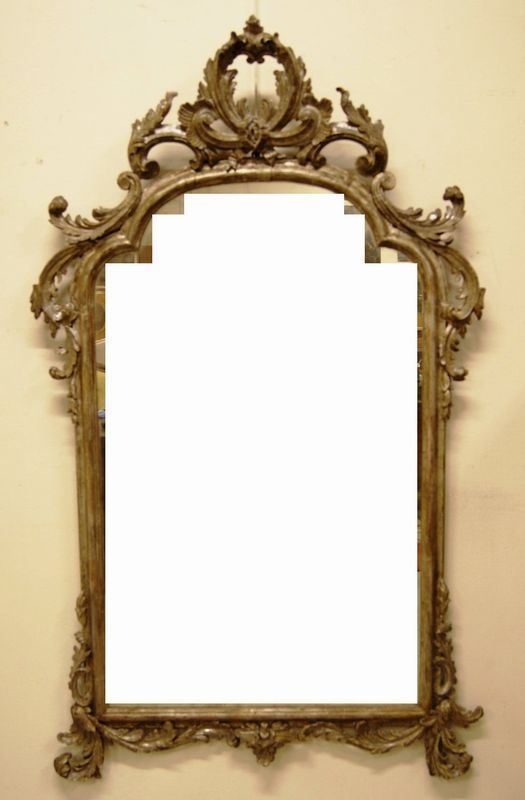 Specchiera, Marche, sec. XIX, con cornice in legno intagliato e argentato, cm 156x91