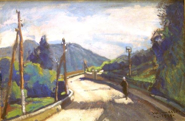 Metello Merlo (Milano 1886-Torino 1964)  SOLE DI GIUGNO  olio su cartone, cm 49x32