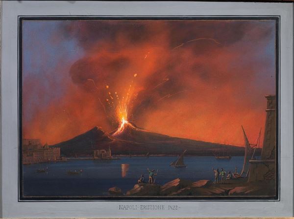 Scuola napoletana, secc. XIX-XX NAPOLI, ERUZIONE, 1822 gouache su carta, cm 32x47
