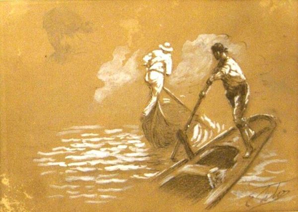 Ettore Tito (Castellamare di Stabia 1859- Venezia 1941)  SUL CANAL GRANDE  disegno a biacca su carta, cm 19x13