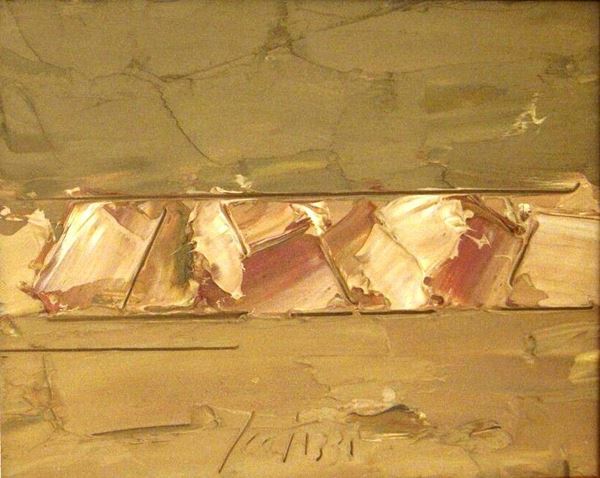Sergio Scatizzi (Gragnano 1918-Firenze 2009)  COMPOSIZIONE olio su tavola, cm 30x22, con autentica