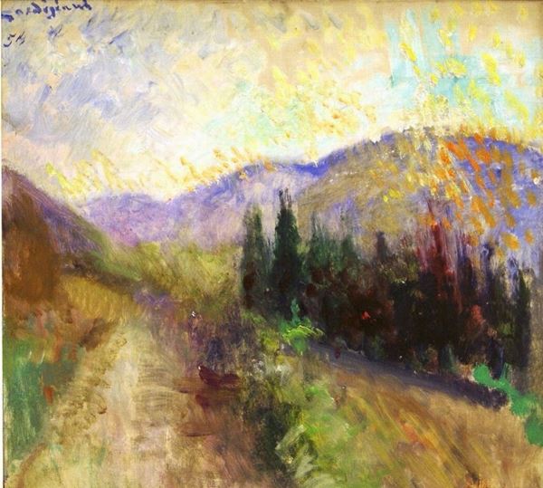 Eduardo Gordigiani (Firenze 1866-Firenze 1961)  PAESAGGIO olio su tela, cm 54x51
