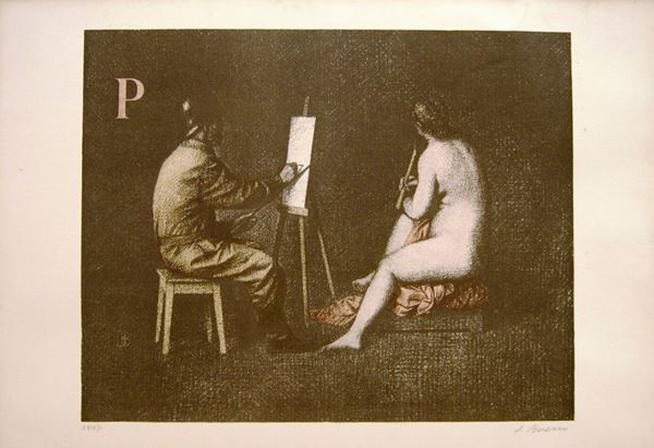 Litografia di Antonio Bueno (Berlino 1918-Fiesole 1984)  FIGURE  cm 100x70