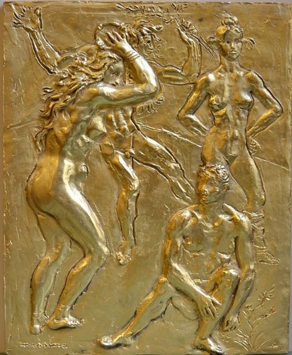 A firma Francesco Messina DANZA CAMPESTRE bassorilievo, cm 30x40