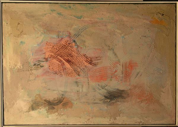 Giordano SENZA TITOLO graffiti, sabbia e acrilico su tela, cm 70x100  sul retro: firmato e datato  eseguito nel 1959