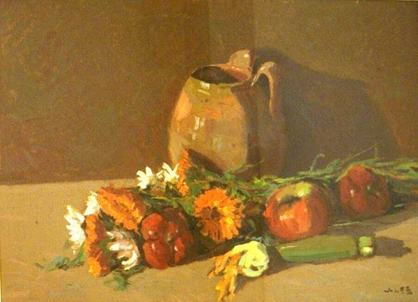 Angelo Volpe (Livorno  1943)  NATURA MORTA CON ORTAGGI  olio su tela, cm 70x50