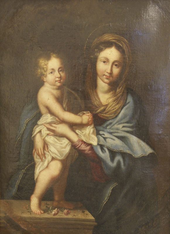 Scuola italiana, sec. XVIII  MADONNA CON BAMBINO olio su tela, cm 60x46