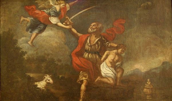 Scuola dell'Italia settentrionale, sec. XVIII  SACRIFICIO DI ISACCO  olio su tela, cm 54x88