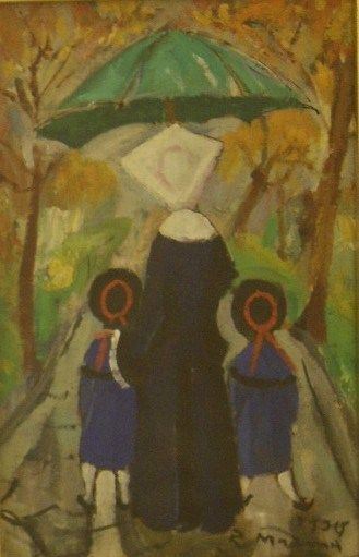 Rodolfo Marma (Firenze 1923-1999) MONACHINE olio su cartone telato, cm 30x20