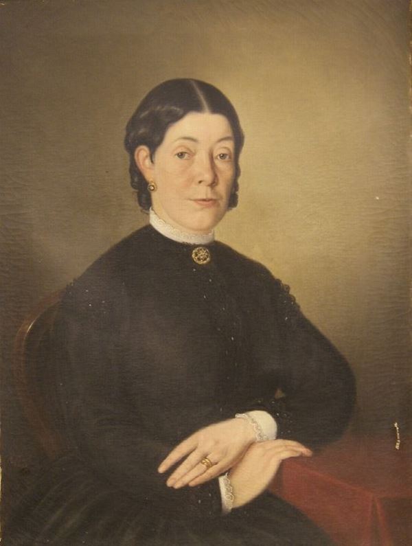 Scuola italiana, sec. XIX  MARIA TERESA STAMPA olio su tela, cm 80x60 difetti