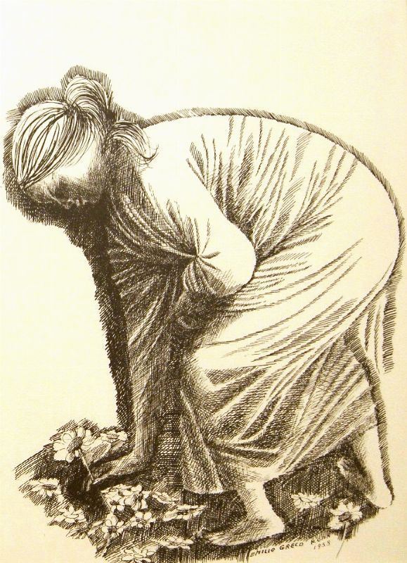 Emilio Greco (Catania 1913-Roma 1995)  FIGURA FEMMINILE  china su carta, cm 41x29 datata 1958