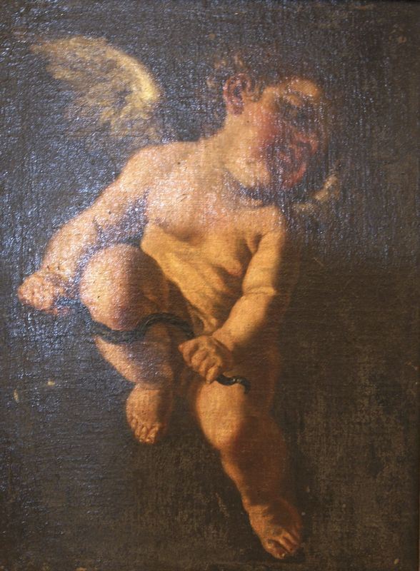Scuola Italiana, sec. XVIII  PUTTO CON ARCO  olio su tela, cm 72x54