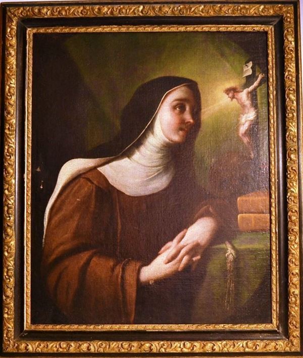 Cerchia di Francesco Trevisani, inizi sec. XVIII                             SANTA TERESA DAVILA                                                          olio su tela, cm 74x61,5                                                     piccole cadute di colore e alcuni restauri