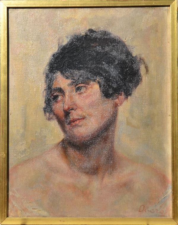 Scuola italiana sec. XIX                                                     RITRATTO  FEMMINILE                                                           olio su tela, cm 50x40                                                       indistintamente firmato