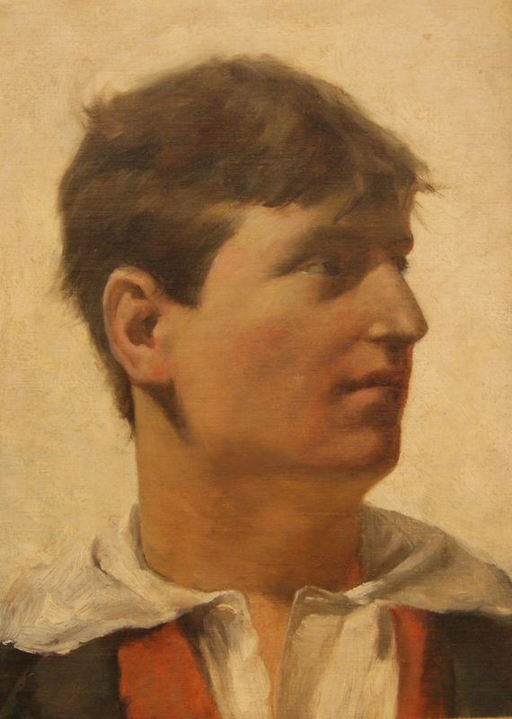 Scuola toscana sec. XIX                                                      VOLTO MASCHILE                                                               olio su tela, cm 38x27