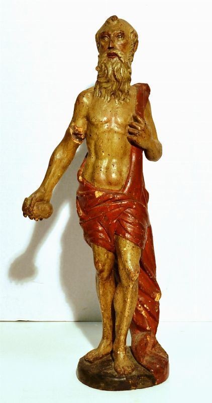 Scuola toscana, fine sec. XV-inizi XVI                                       SAN GEROLAMO                                                                 scultura lignea policroma, alt. cm 57                                        mancante del braccio destro, altri piccoli danni, policromia in parte       ripresa in epoca posteriore