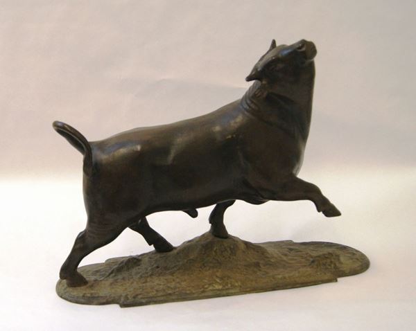Scultura, sec. XX, TORO, in bronzo, alt. cm 37