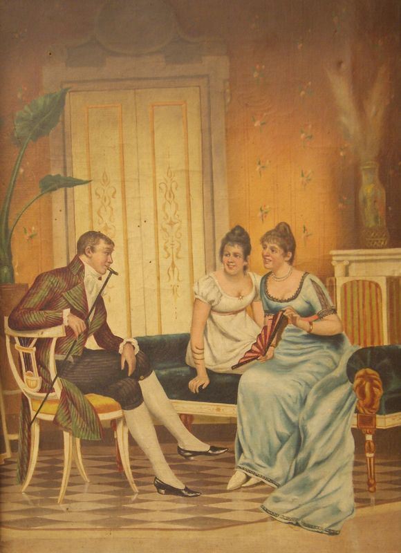 Scuola francese, sec. XIX  CONVERSAZIONE  olio su tavoletta, cm 30x20