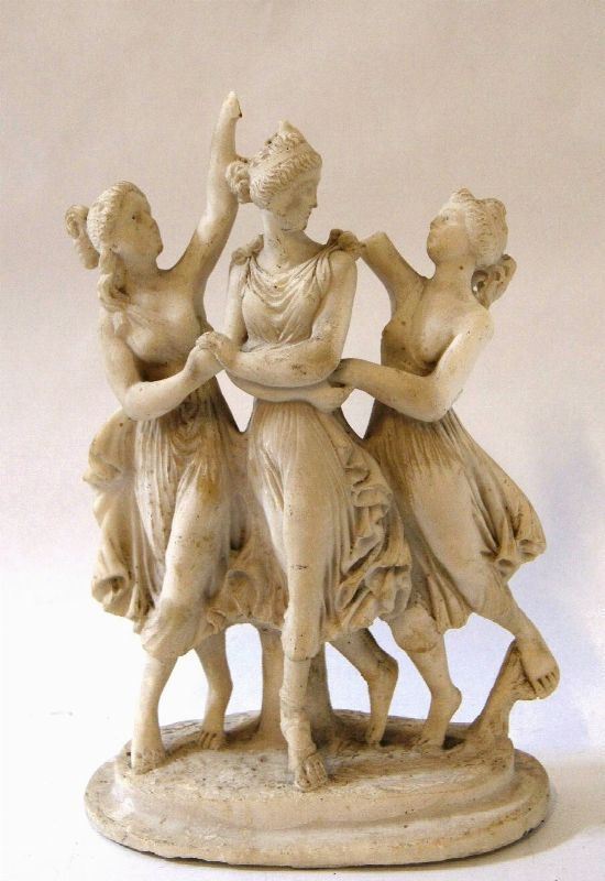 Scultura, sec. XVIII, in alabastro, LE TRE GRAZIE, alt. cm 36, rotture e mancanze