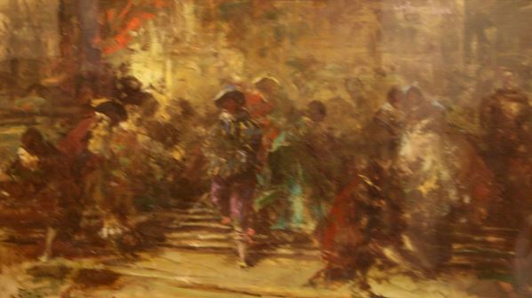 Sergio Cirno Bissi (Carmignano 1902-1987) CARNEVALE  olio su tela, cm 35x60