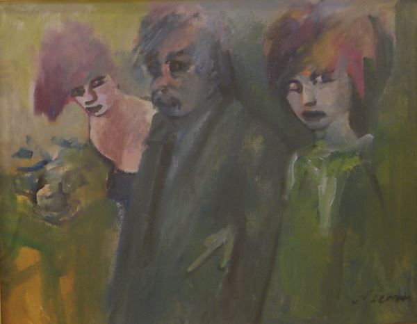 Mino Maccari (Siena 1898- Roma 1989)  TRE FIGURE tecnica mista su cartone telato, cm 50x40