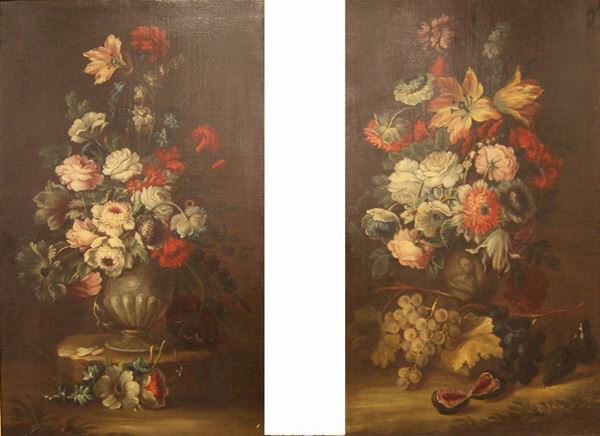 Scuola italiana, sec. XIX  coppia di NATURE MORTE  cm 71x43, rintelati
