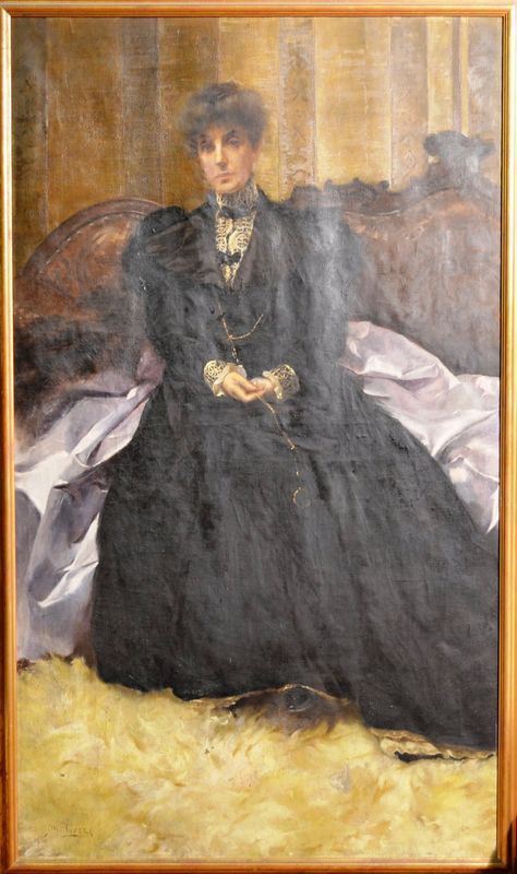 Scuola lombarda finer sec. XIX                                               RITRATTO DELLA CONTESSA ARRIGONI  olio su tela, cm 193x112                                                     iscritto M. Tiuzzi 1906