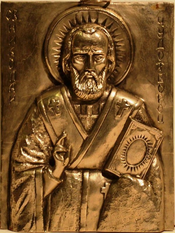 Icona Russa, secc.XIX-XX SAN NICOLA riza in metallo su tavola, cm 24x17,5