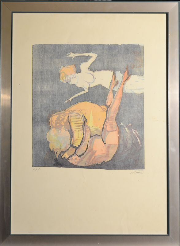 Mino Maccari  (Siena 1898 - Roma 1989)    CIELO, MIA MOGLIE   xilografia, cm 70x50 p.d.a.     firmato  - Asta Antiquariato e Collezionismo - Poggio Bracciolini Casa d'Aste