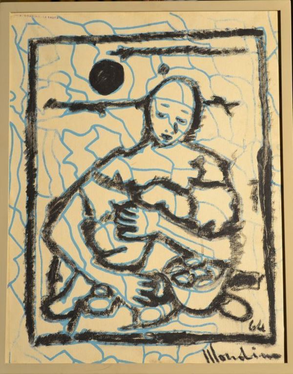 Aldo Mondino (Torino 1938 - 2005)  LA MAMMA   serigrafia su tela, cm 45x35    firmato e datato                                                                                                                                        eseguito nel 1964