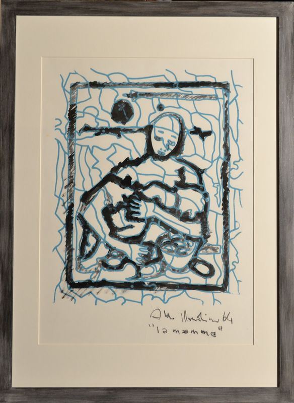 Aldo Mondino   (Torino 1938 - 2005)    LA  MAMMA      serigrafia su carta, cm 45x35                                                firmato e datato                                                                                                                                        eseguito nel 1964