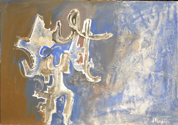 Ugo Sterpini    (Roma 1927)     SENZA TITOLO                       tempera su cartoncino, cm 35x50                                              firmato