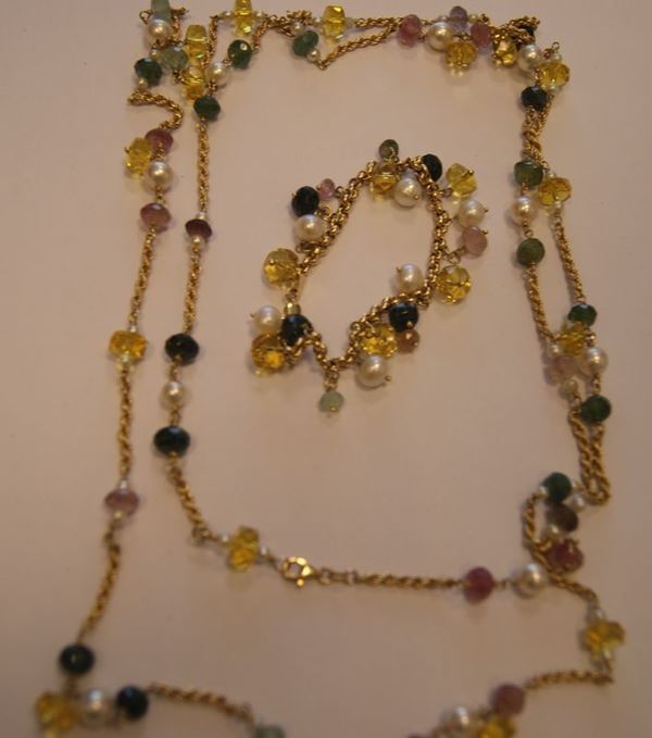 Collana in oro, tormaline e perle e bracciale en suite(2)