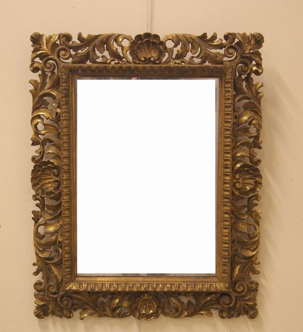Specchiera, Firenze, sec. XIX, in legno intagliato e dorato, cm 57x70