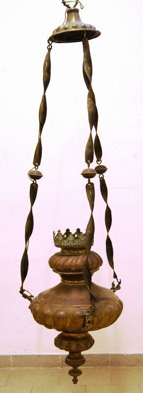 Lampadario, tipo lampada votiva, in metallo, diam. cm 40  - Asta Antiquariato e Collezionismo - Poggio Bracciolini Casa d'Aste