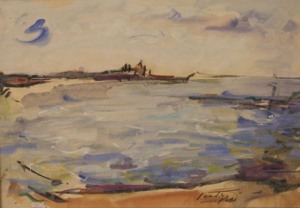 Sergio Scatizzi (Gragnano 1923- Firenze 2009)  MARINA  tempera su carta, cm 35x50