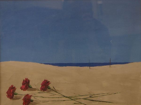 Sommella  MARINA CON ROSE  olio su tela, cm 30x40