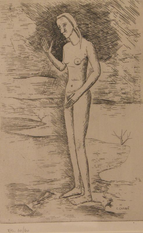 Carlo CarrÃ  (Quargnento 1881-Milano 1966)  FIGURA FEMMINILE  acquaforte, cm 30,5x20 es. 10/60, edizione postuma del 1971