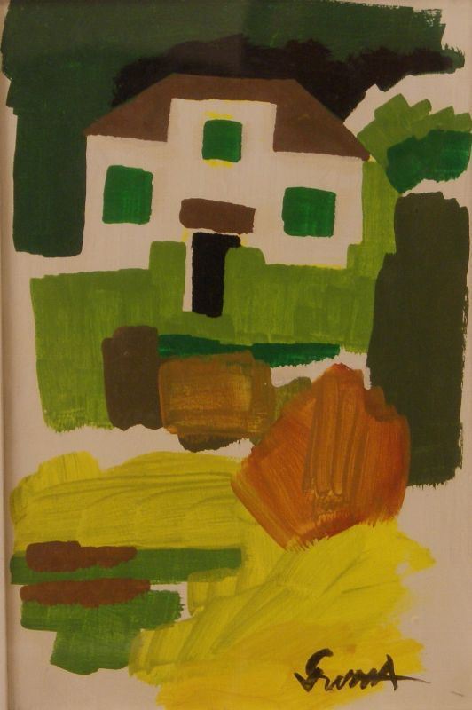 Lucio Venna (Venezia 1897-Firenze 1971)  PAESAGGIO CON CASE  olio su compensato, cm 30x20