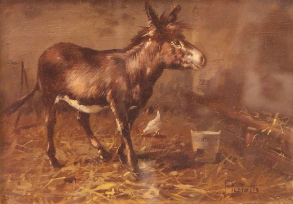 Picciotti  ASINO NELLA STALLA  olio su tavoletta, cm 17x25