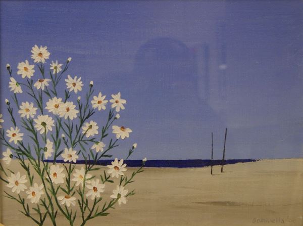 Sommella  MARINA CON MARGHERITE  olio su tela, cm 30x40