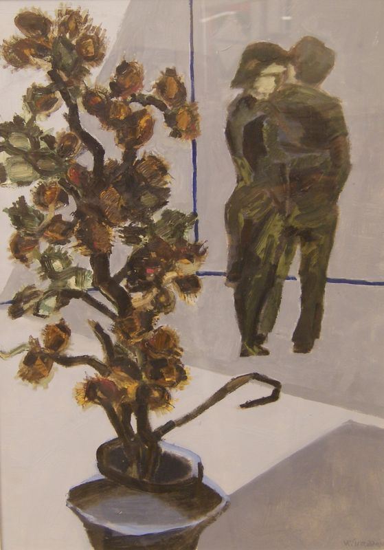 Renzo Grazzini (Firenze 1912-1990)  FIORI E FIGURE  olio su compensato, cm 70x50