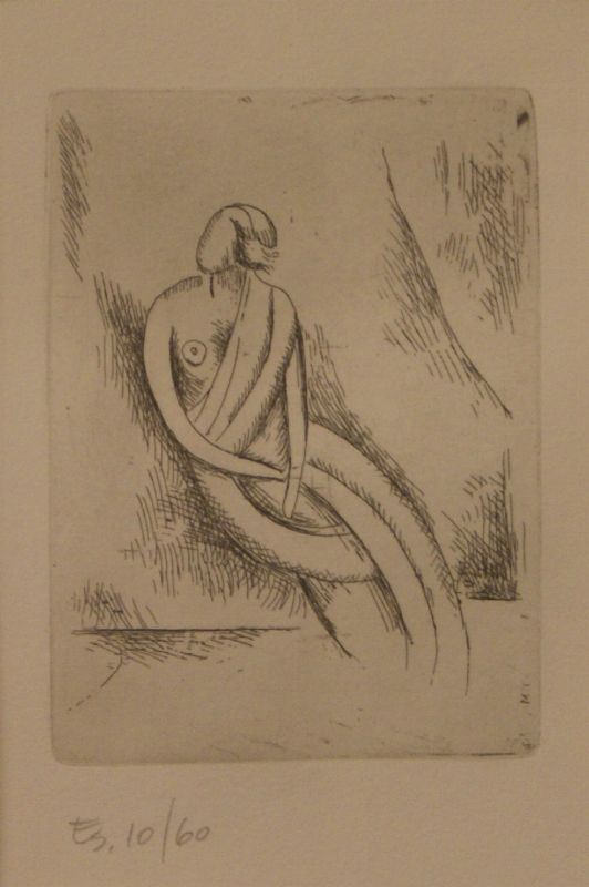 Carlo CarrÃ  (Quargnento 1881-Milano 1966)  FIGURA SEDUTA  acquaforte,  cm 13x9,5  es. 10/60, edizione postuma del 1971